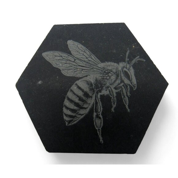 Hexagon BEE TILES Set of 7 Engraved Bees and Flower 3" Mosaic Tile - Picture 1 of 11